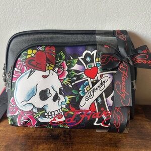 Ed Hardy 2-Piece Cosmetic Bag Set Black with Skull Design NWT